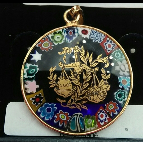 GOLD PLATE 925 SS LIBRA  ITALIAN GLASS PENDANT - Picture 1 of 4